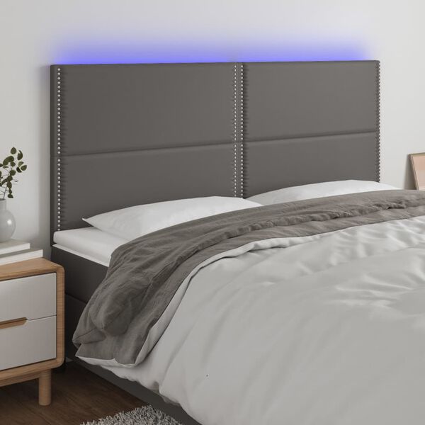 vidaXL LED h&ouml;fu&eth;gafl Gr&aacute;tt 200x5x118/128 cm Le&eth;url&iacute;ki