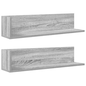 vidaXL vegghillur 2 stk Grey Sonoma 75x16,5x16,5 cm Engineered Wood