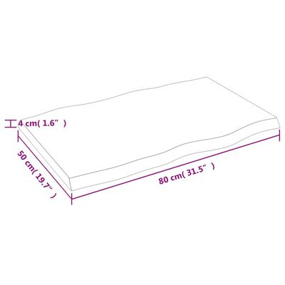 vidaXL Borðplata 80x50x(2-4) cm Ómeðhöndluð Gegnheil Náttúrul. Brúnir