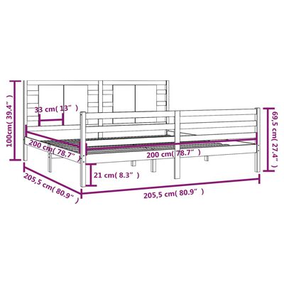 vidaXL Rúmgrind Svört Gegnheil Fura 200x200 cm