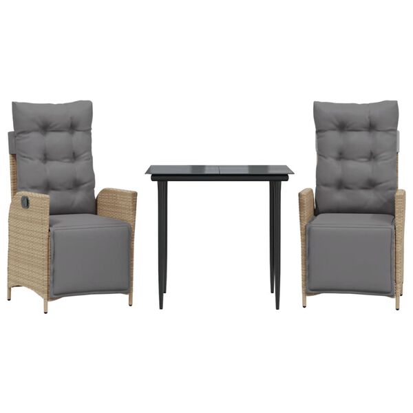 vidaXL 3 Hluta Gar&eth;bor&eth;sett me&eth; Sessum Drapplitu&eth; Blanda P&oacute;l&yacute;rattan