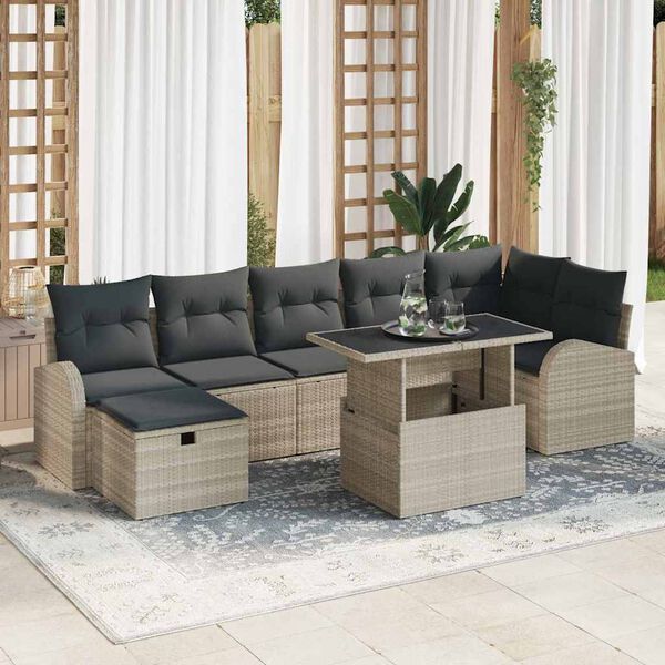 vidaXL Gar&eth;s&oacute;fa sett me&eth; p&uacute;&eth;i me&eth; geymslu 8 pcs Lj&oacute;sgr&aacute;tt Poly rattan