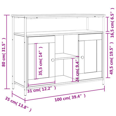 vidaXL Skenkur Reyktóna Eikarlitur 100x35x80 cm Samsettur Viður