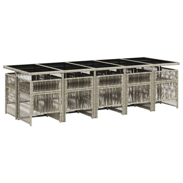 vidaXL 11 Hluta Gar&eth;bor&eth;stofusetti&eth; me&eth; P&uacute;&eth;um Lj&oacute;sgr&aacute;r P&oacute;l&yacute;rattan