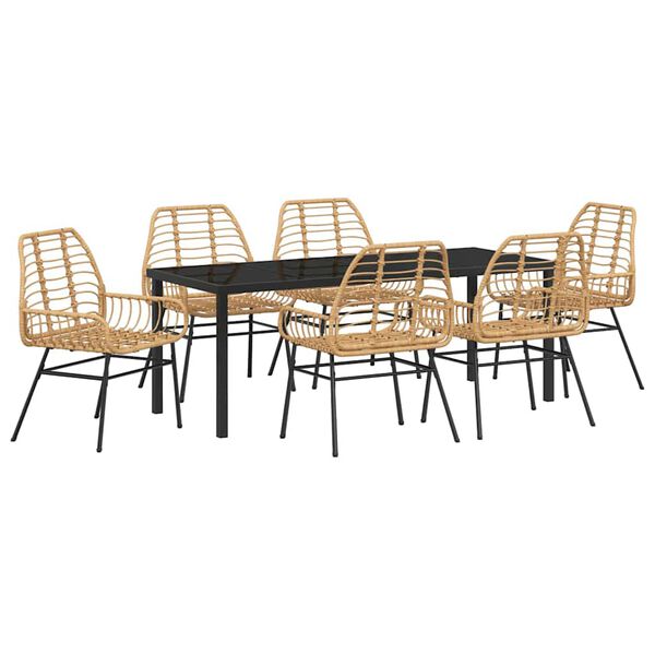 vidaXL Gar&eth;ur bor&eth;sett 7 pcs Br&uacute;nn p&oacute;l&yacute;rattan