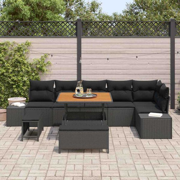 vidaXL Gar&eth;s&oacute;fa sett me&eth; p&uacute;&eth;i me&eth; geymslu 9 pcs Svartur Poly rattan
