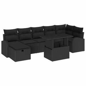 vidaXL Gar&eth;s&oacute;fa sett me&eth; p&uacute;&eth;i me&eth; geymslu 8 pcs Svartur Poly rattan