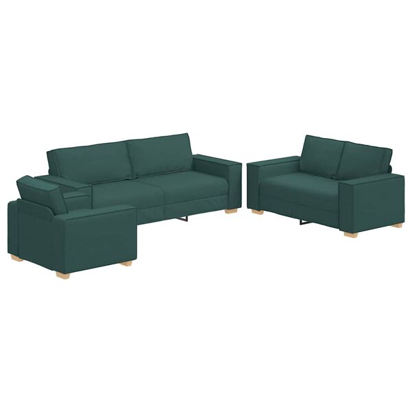 vidaXL S&oacute;fi 3 pcs D&ouml;kkgr&aelig;n 220 x 80 x 84 cm L&iacute;n-blanda&eth;ur efni