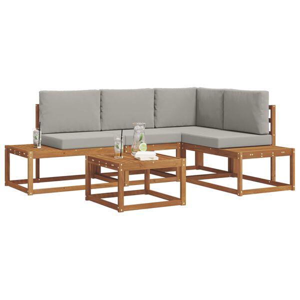 vidaXL &Uacute;ti s&oacute;fasett me&eth; p&uacute;&eth;i 5 Stykki N&aacute;tt&uacute;rulegt og Lj&oacute;st Gr&aacute;tt