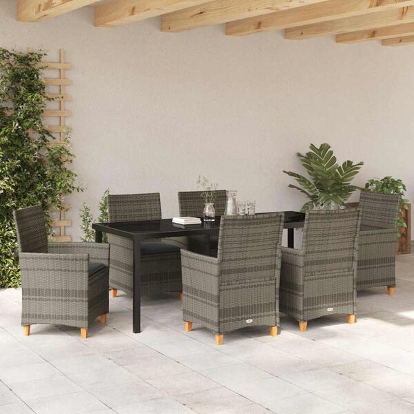 vidaXL Gar&eth;ur bor&eth;sett 7 pcs Gr&aacute;r p&oacute;l&yacute;rattan