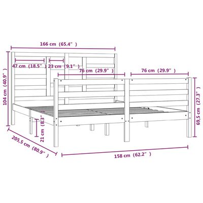 vidaXL Rúmgrind án Dýnu Hvít 160x200cm Gegnheil Viður