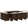 vidaXL 11 Stk. Gar&eth;bor&eth;stofusett me&eth; Sessum Br&uacute;nn P&oacute;l&yacute;rattan