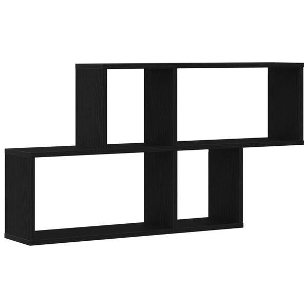 vidaXL Vegghylla me&eth; hillu Svartur Eik 76 x 15 x 53 cm Samsettur vi&eth;ur