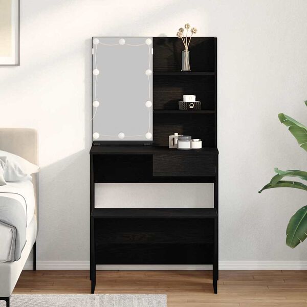 vidaXL LED Kl&aelig;&eth;skaparbor&eth; sett 2 pcs Svartur Eik Samsettur vi&eth;ur