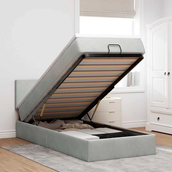 vidaXL Ottoman r&uacute;mgrind me&eth; d&yacute;nu Lj&oacute;sgr&aacute;r 90x190 cm Flauel