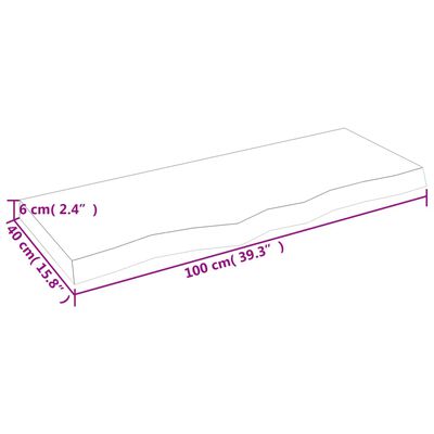 vidaXL Baðherbergisborðplata Ómeðhöndlaður Gegnh Viður 100x40x(2-6) cm