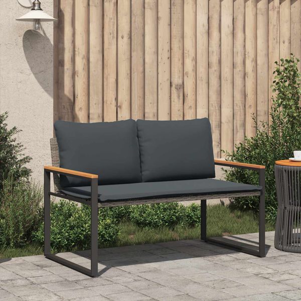 vidaXL Bekkur me&eth; p&uacute;&eth;i Gr&aacute;r og d&ouml;kkgr&aacute;r 115 x 65 x 72 cm Rattan