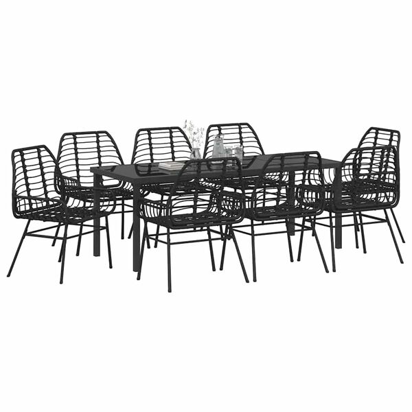 vidaXL Gar&eth;ur bor&eth;sett 9 pcs Svartur p&oacute;l&yacute;rattan