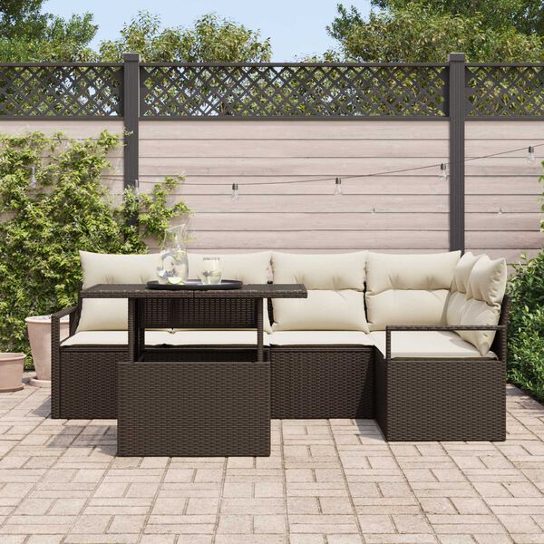 vidaXL Gar&eth;s&oacute;fa sett me&eth; p&uacute;&eth;i me&eth; geymslu 6 pcs Br&uacute;nn Poly rattan