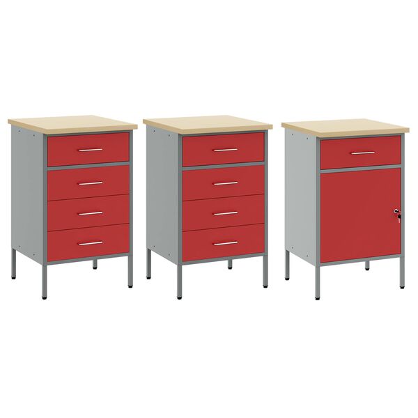 vidaXL Vinnusk&aacute;pur me&eth; sk&uacute;ffu 3 pcs Rau&eth;ur og Gr&aacute;r 150 x 55 x 85 cm