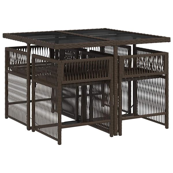 vidaXL 5 Hluta Gar&eth;sett me&eth; Sessum Br&uacute;nt P&oacute;l&yacute;rattan