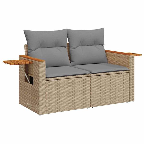 vidaXL 8 stykki gar&eth;s&oacute;fasett me&eth; p&uacute;&eth;um Beige Poly Rattan Acacia