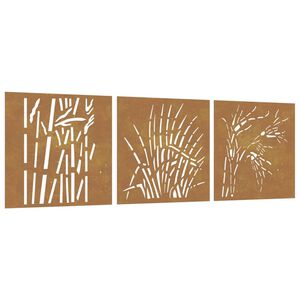 vidaXL Gar&eth;veggskreytingar 3 stk. 55x55 cm Corten St&aacute;l Grash&ouml;nnun