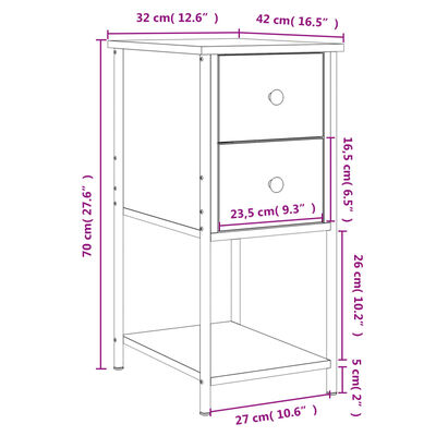 vidaXL Náttborð 2 stk. Svört 32x42x70 cm Samsettur viður