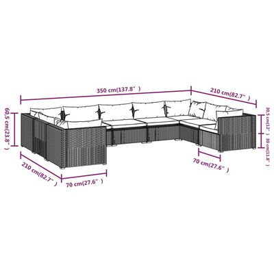 vidaXL 9 Hluta Garðsetustofusett með Sessum Pólýrattan Grátt