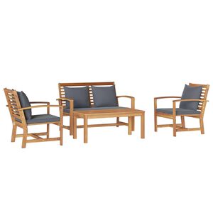vidaXL Gar&eth;s&oacute;fa sett 4 pcs N&aacute;tt&uacute;rulegur Solid teak vi&eth;ur