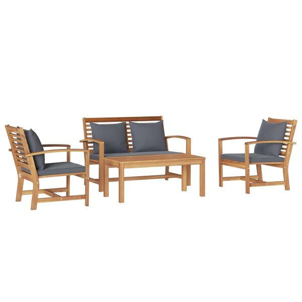 vidaXL Gar&eth;s&oacute;fa sett 4 pcs N&aacute;tt&uacute;rulegur Solid teak vi&eth;ur