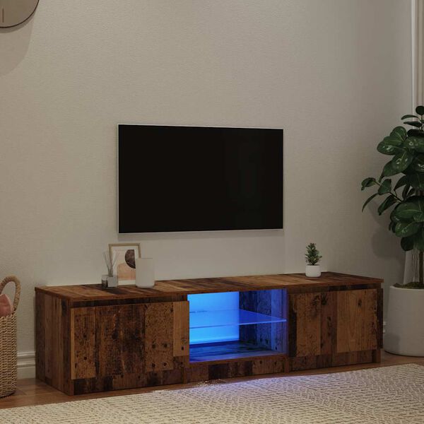 vidaXL sjónvarpsskápur með LED ljósum Old Wood 140x40x36 cm