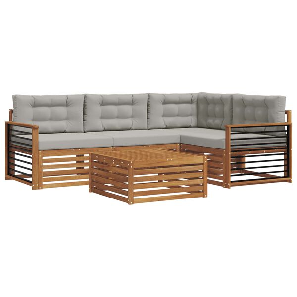 vidaXL &Uacute;ti s&oacute;fasett 5 pcs N&aacute;tt&uacute;rulegt og Lj&oacute;st Gr&aacute;tt Hrein akas&iacute;utr&eacute;