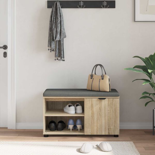 vidaXL Hallarbekk Sonoma Eik 80 x 38 x 46 cm Virkur tr&eacute; og d&uacute;kur