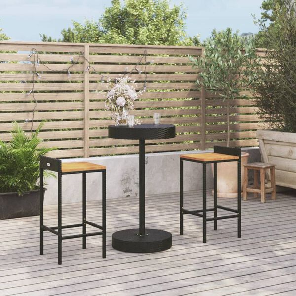 vidaXL 3 stykki garðbarasett Svartur Poly Rattan & Solid Wood Acacia