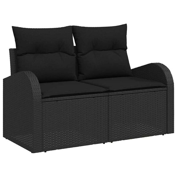 vidaXL Gar&eth;s&oacute;fa sett 7 pcs Svartur p&oacute;l&yacute;rattan