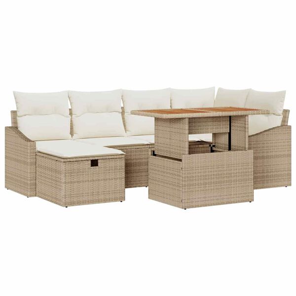 vidaXL Gar&eth;s&oacute;fa sett 7 pcs Drapplita&eth;ur p&oacute;l&yacute;rattan