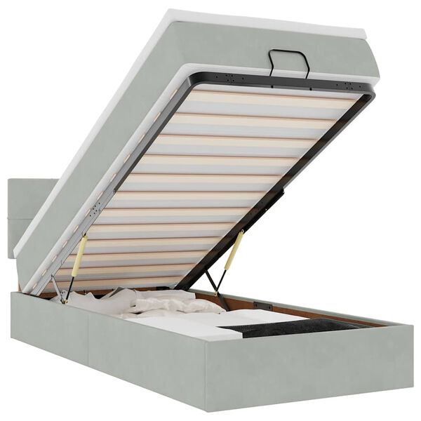 vidaXL Ottoman r&uacute;mgrind me&eth; d&yacute;nu Lj&oacute;sgr&aacute;r 90x190 cm Flauel