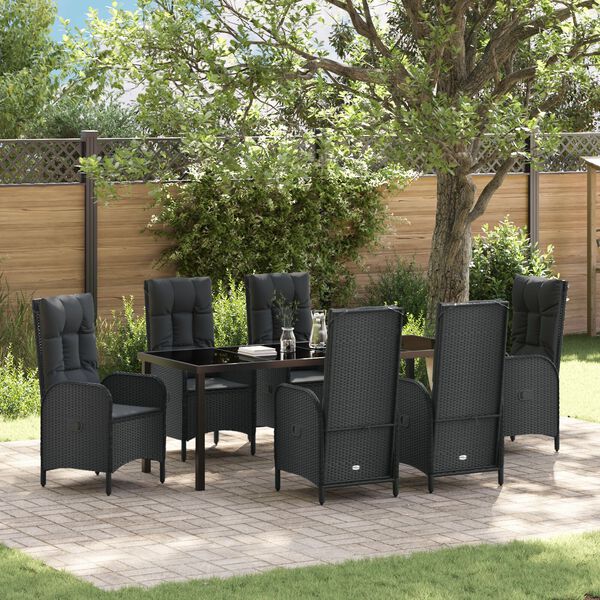 vidaXL Gar&eth;ur bor&eth;sett me&eth; p&uacute;&eth;i 7 pcs Svartur p&oacute;l&yacute;rattan