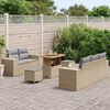 vidaXL Gar&eth;s&oacute;fa sett me&eth; p&uacute;&eth;i 8 pcs Beige og lj&oacute;sgr&aacute;r Poly Rattan