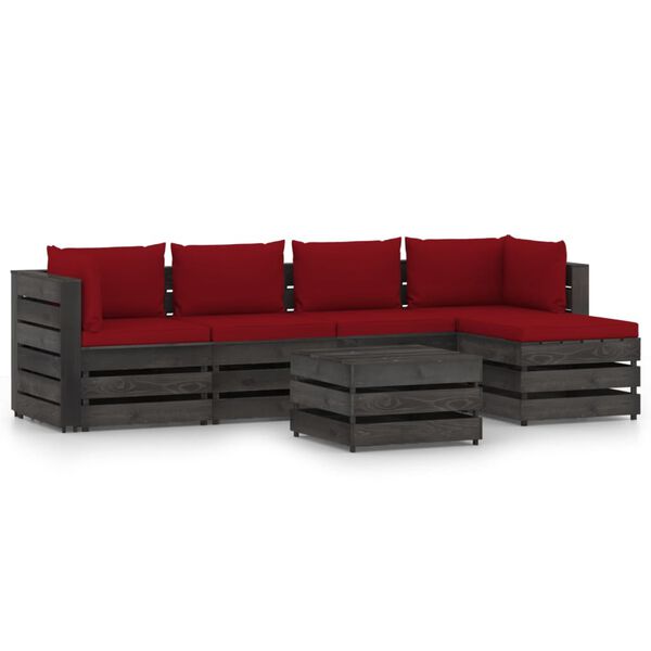 vidaXL 6 Parta Gar&eth;s&oacute;fasett me&eth; Sessum Gr&aacute;tt Gagnvarinn Vi&eth;ur