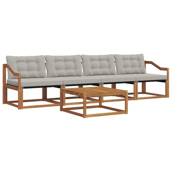 vidaXL &Uacute;ti s&oacute;fasett me&eth; p&uacute;&eth;i 5 pcs N&aacute;tt&uacute;rulegt og Lj&oacute;st Gr&aacute;tt