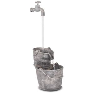 vidaXL Gosbrunnur með Krana og Fötum Pólýresín