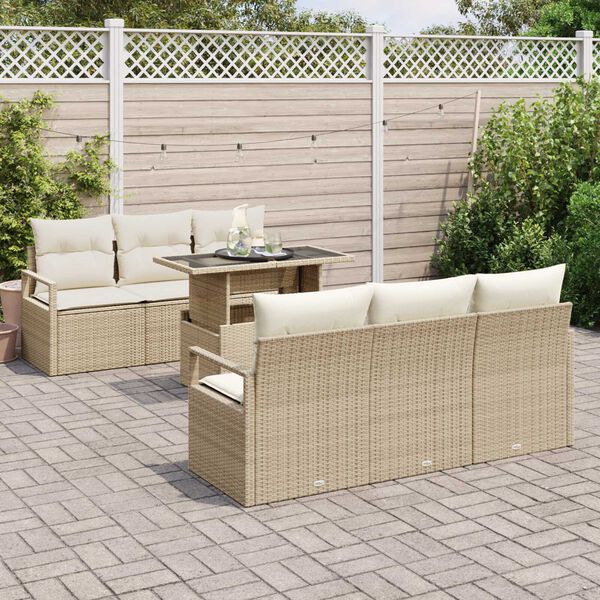 vidaXL Garðsófa sett með geymslu 7 pcs Drapplitaður pólýrattan
