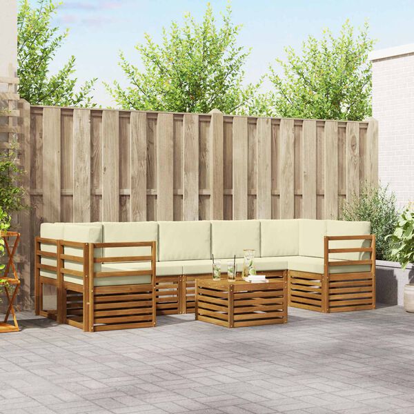 vidaXL S&oacute;fasett me&eth; p&uacute;&eth;i 8 pcs N&aacute;tt&uacute;rulegt og Krem Hrein akas&iacute;utr&eacute;