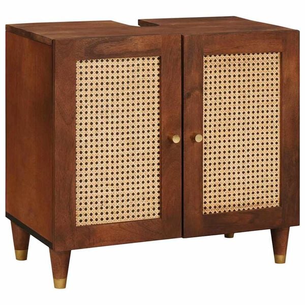 vidaXL Vaskask&aacute;pur me&eth; hillu Br&uacute;nn 62 x 33 x 58 cm Samsettur vi&eth;ur