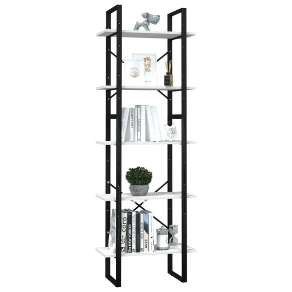 vidaXL 5 hæða Bókaskápur Hvítur 60x30x175 cm Gegnheil Fura