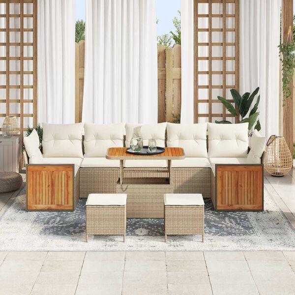 vidaXL Gar&eth;s&oacute;fa sett me&eth; p&uacute;&eth;i 10 pcs Beige og krem