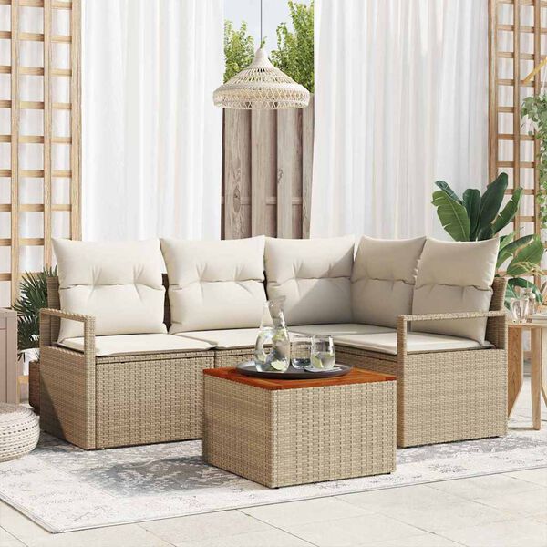 vidaXL Garðsófa sett með púði 5 pcs Drapplitaður Poly rattan