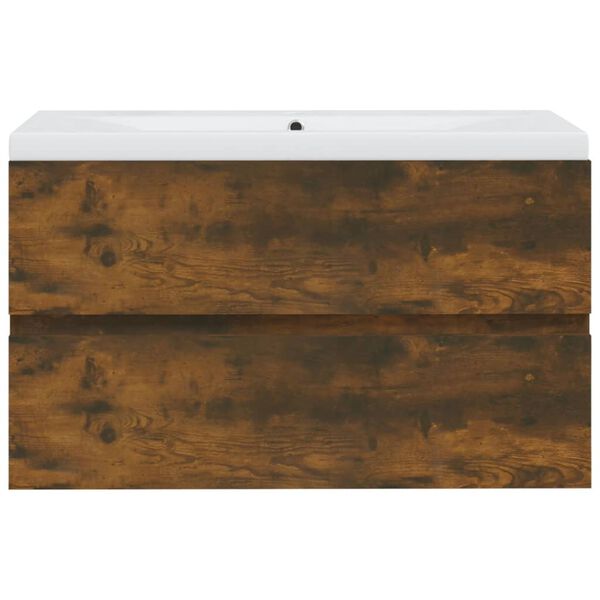 vidaXL Ba&eth;sk&aacute;pur me&eth; Innbygg&eth;um Vaski Reyklitu&eth; Eik Samsettur Vi&eth;ur